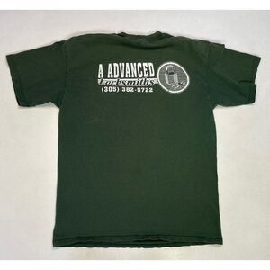VINTAGE A Advanced Locksmiths Miami Graphic Pocket T-shirt Men Large Green
